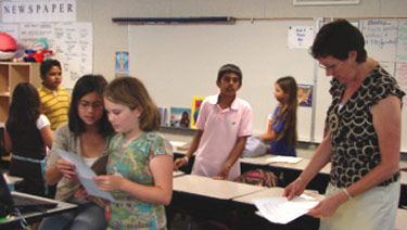 students reading
